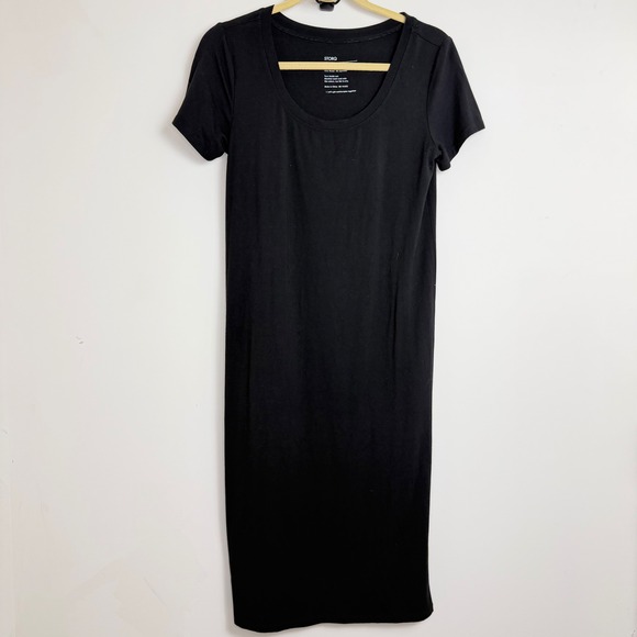 STORQ Black Short Sleeve Scoop Neck Midi T-Shirt Dress Size 2 Small - Picture 2 of 5